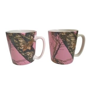 Mossy Oak Break-Up Infinity Pink Camo Coffee Mugs Set of 2 Ceramic Tea Cups